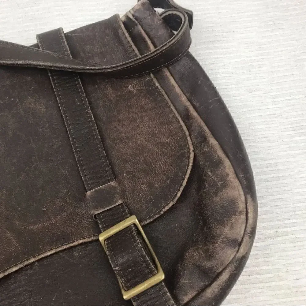 100% All Leather Hand Crafted Made in USA Brown Leather Satchel Bag